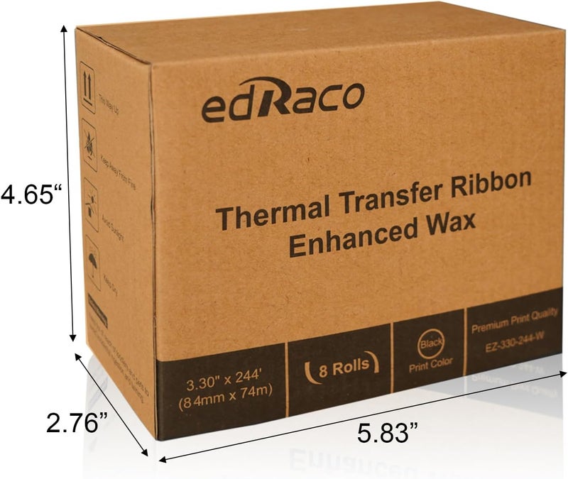 Edraco 8 Rolls Desktop Thermal Transfer Ribbons -Enhanced Wax, 3.30" x 244'(84mm x 74m), 0.5” Core, for Zebra Desktop Printer - Image 2
